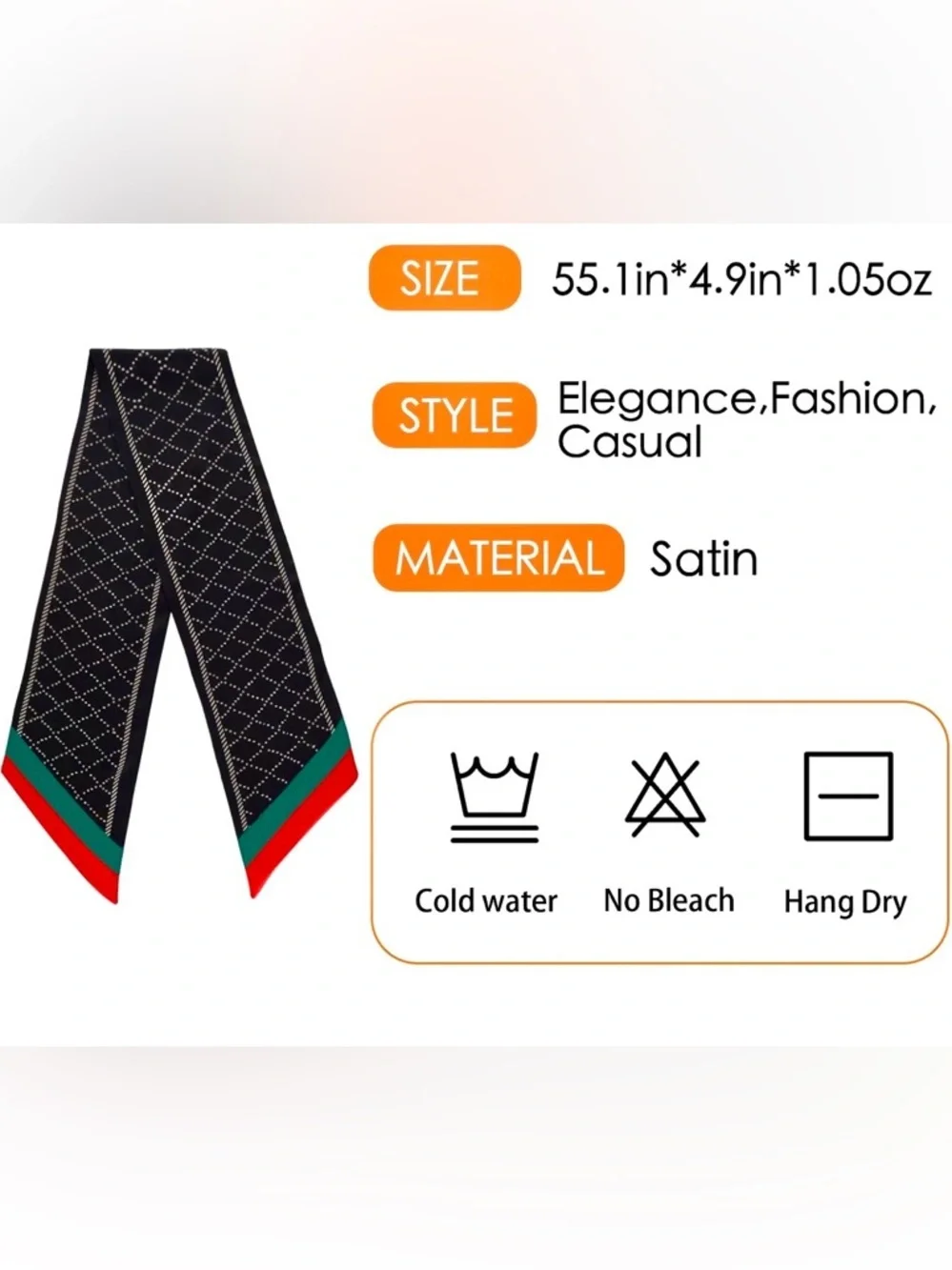 Elegant Twilly Scarf – Black Geometric Stripe Hair/Neck/Bag Accessory
